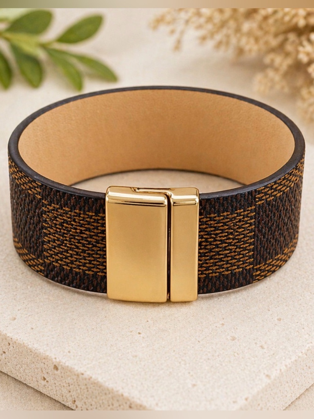 Brown Plaid Cuff Bracelet